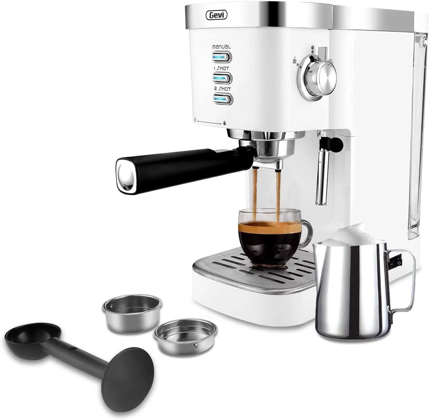 Gevi White Espresso Machine 20-Bar New Latte Cappuccino Maker with Frother, 1.25 L - Walmart.com | Walmart (US)