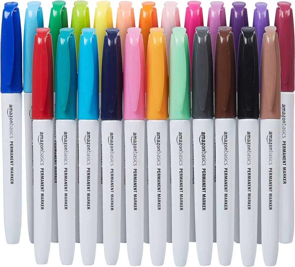 Amazon Basics Fine Point Tip Permanent Markers - Assorted Colors, 24-Pack | Amazon (US)