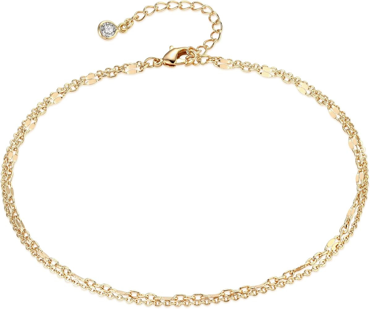 MEVECCO Anklet for Women Gold Chain 14K Gold Plated Dainty Boho Beach Summer Simple Foot Jewelry ... | Amazon (US)