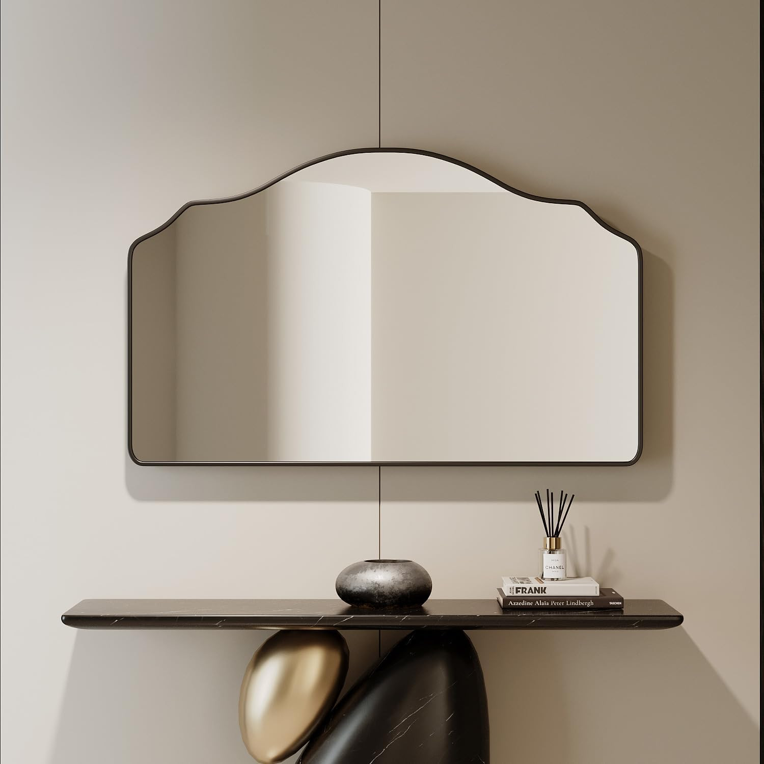 22''×30''Black Irregular Wall Mirror Bathroom Mirror Scalloped Rectangle Mirror Aluminum Alloy F... | Amazon (US)