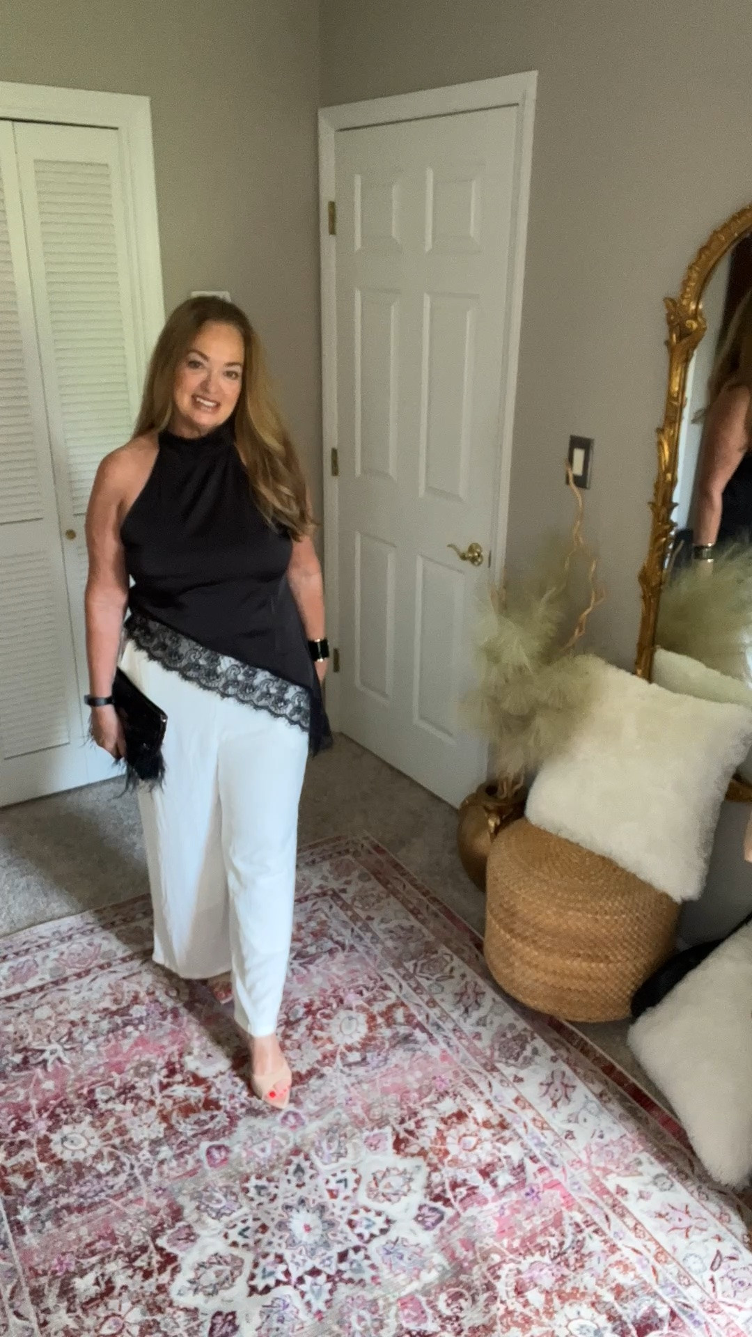 Halter high neck asymmetrical trim
Dressy blouse is perfect for date night and travel. Beautiful details.

Paired with white gauze lined pants.

#LTKTravel #LTKWedding #LTKootd