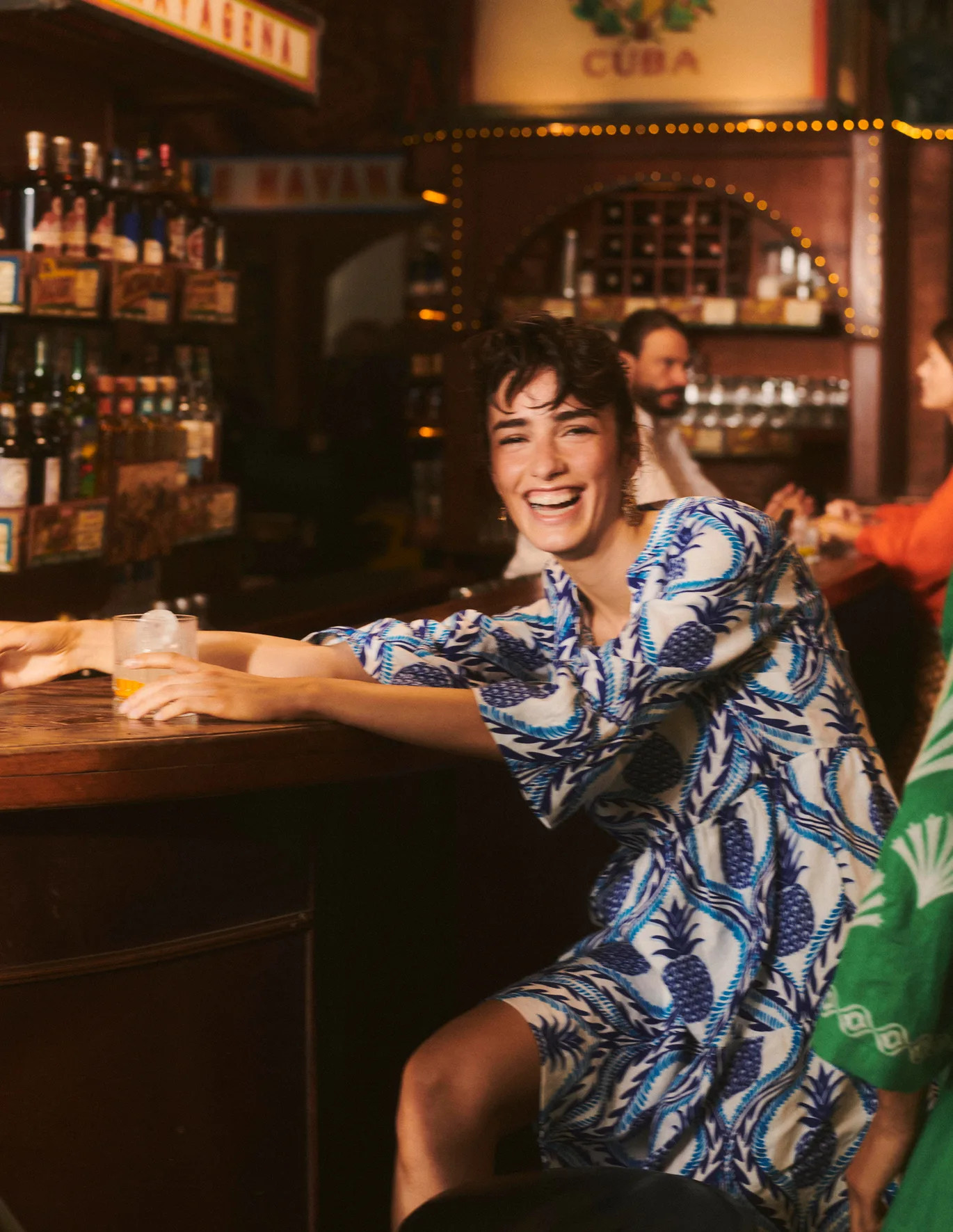 Sophia Linen Short Dress - Surf The Web, Pineapple Wave | Boden US | Boden (US)