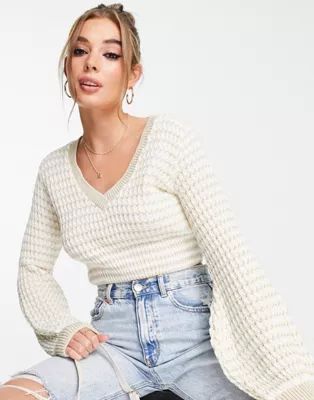 In The Style x Dani Dyer textured  volume sleeve crochet jumper in stone | ASOS (Global)