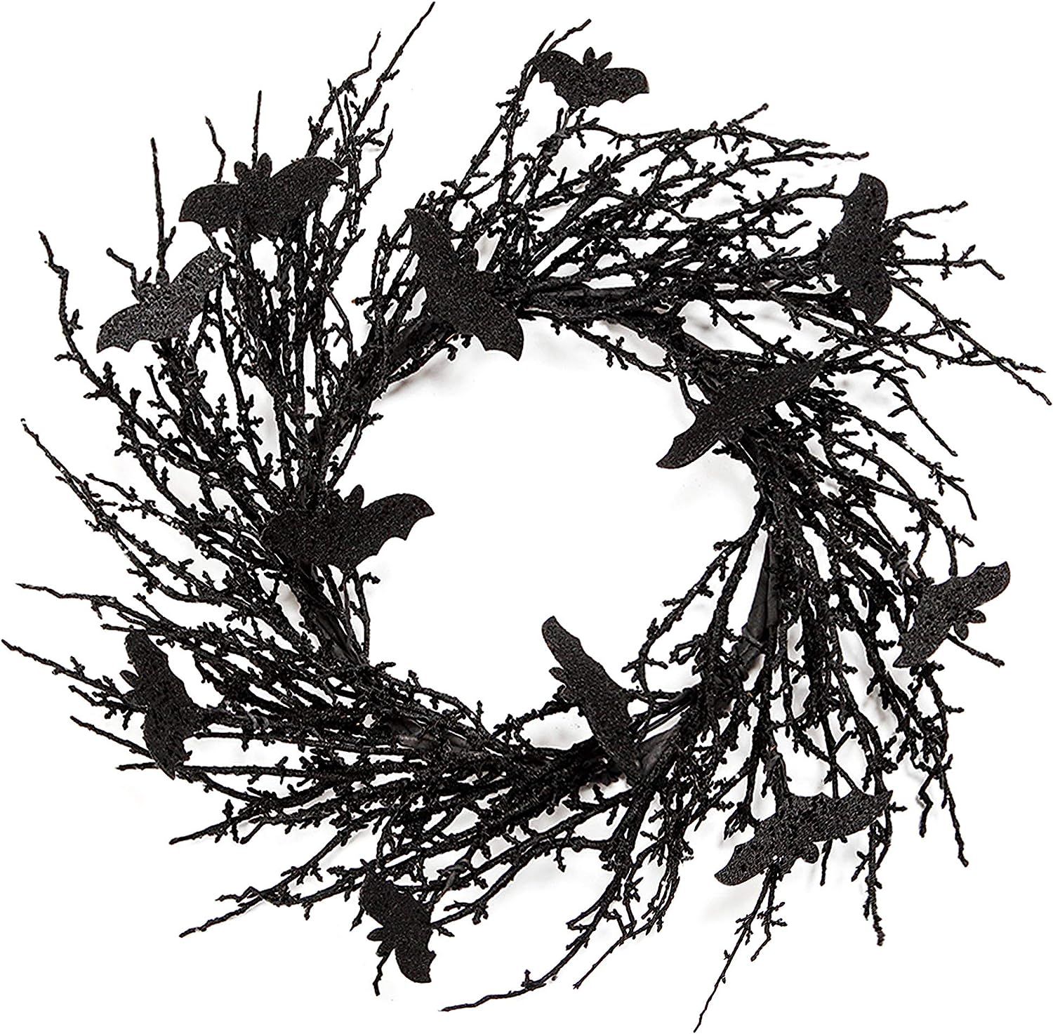 Amazon.com: 18 Inch Black Halloween Wreath Bat Wreath Door Wreath with Glitter Bats Decorations H... | Amazon (US)