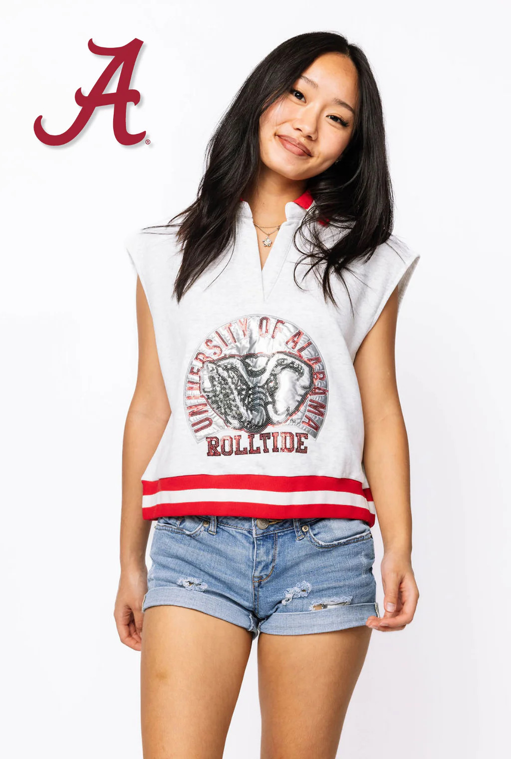Licensed Sample - Alabama Striped Collar Circular Mascot Tank | Queen of Sparkles