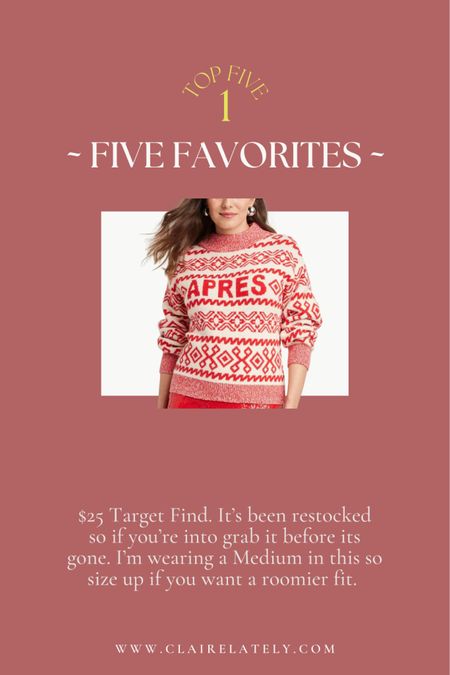 This weeks five favorites! You loved them, and I did too. 
Target $25 holiday sweater (I wear a M), athleta sparkle leggings (I wear a small), Anthropologie Sherpa belt bag, Brooklinen super plush stripped towels, Shopbop headband. 
Love, Claire Lately 

Gift idea, holiday party outfit ideas, home decor, accessories, it bag, best sellers, most clicked on 



#LTKSeasonal #LTKfindsunder50 #LTKparties