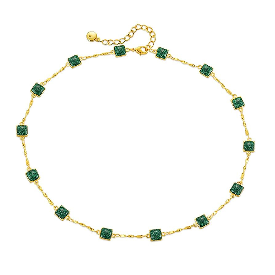 Emerald Choker Necklace for Women 18k Gold Plated Square Dainty Gold Emerald Necklace Green and G... | Amazon (US)