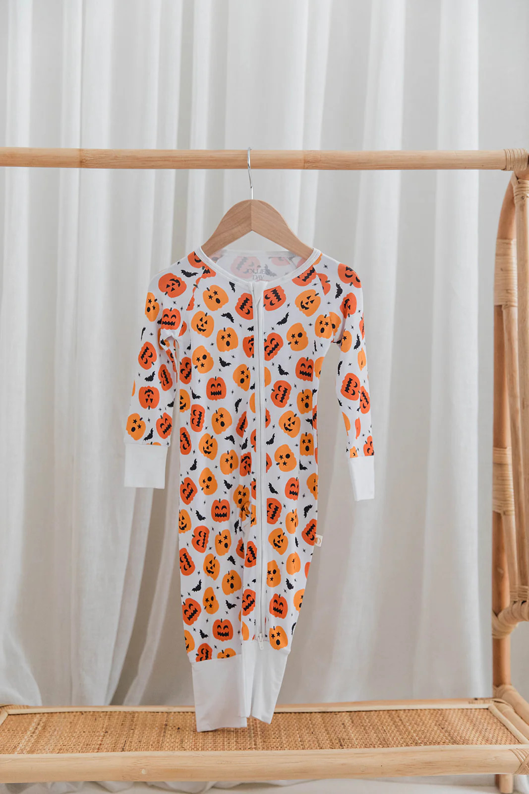 Baby & Toddler Zippered Loungewear Romper – Halloween Pumpkin Print | Ollie's Day