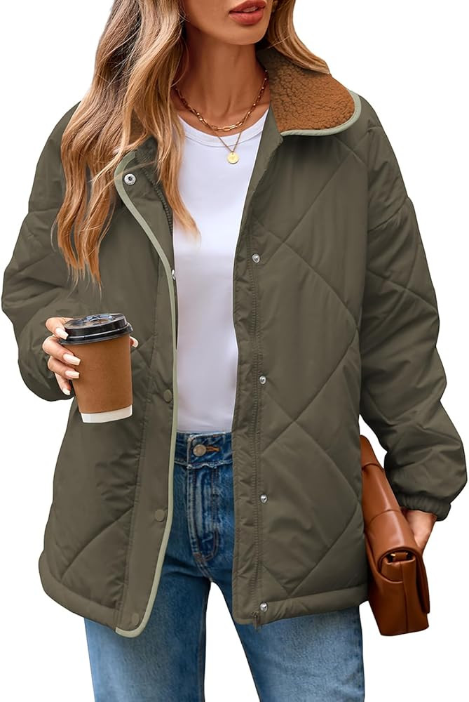 Naggoo Women's Winter Long Sleeve Quilted Jackets Zip Snap Button Down Puffer Jacket Padded Coat ... | Amazon (US)