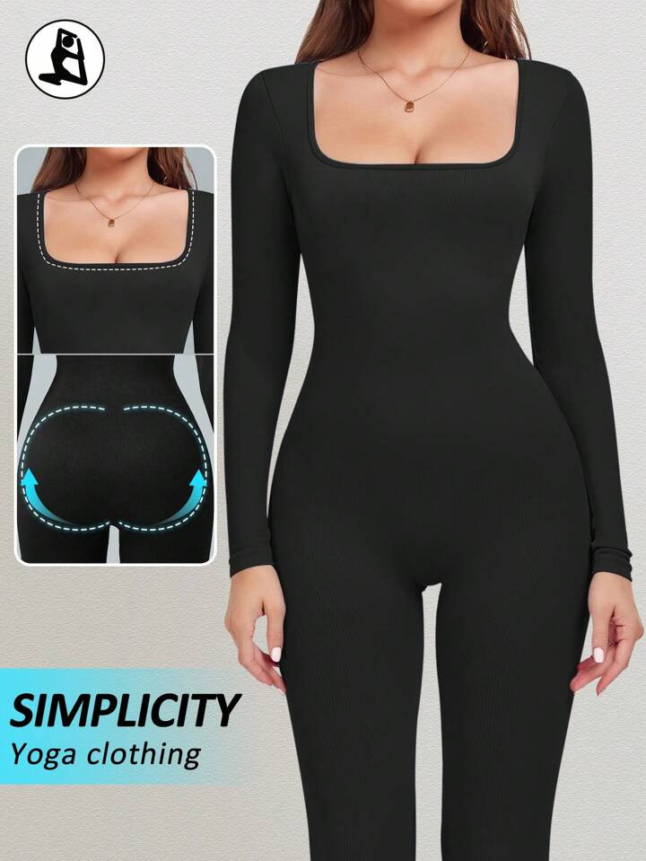 Yefecy Women's Basic Yoga Running High Elasticity Sports Jumpsuit | SHEIN