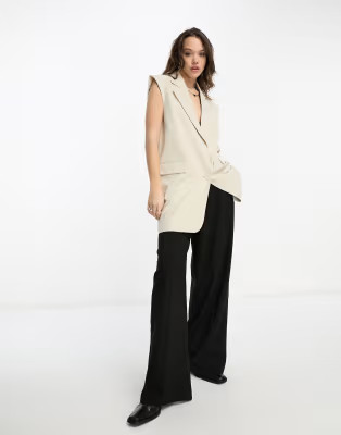 Only sleeveless longline blazer in stone | ASOS (Global)