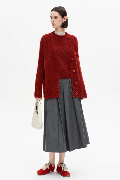 SELFWHO Alpaca Blend Pear Knitted Cable Sweater 2-Piece Set | SELFWHO