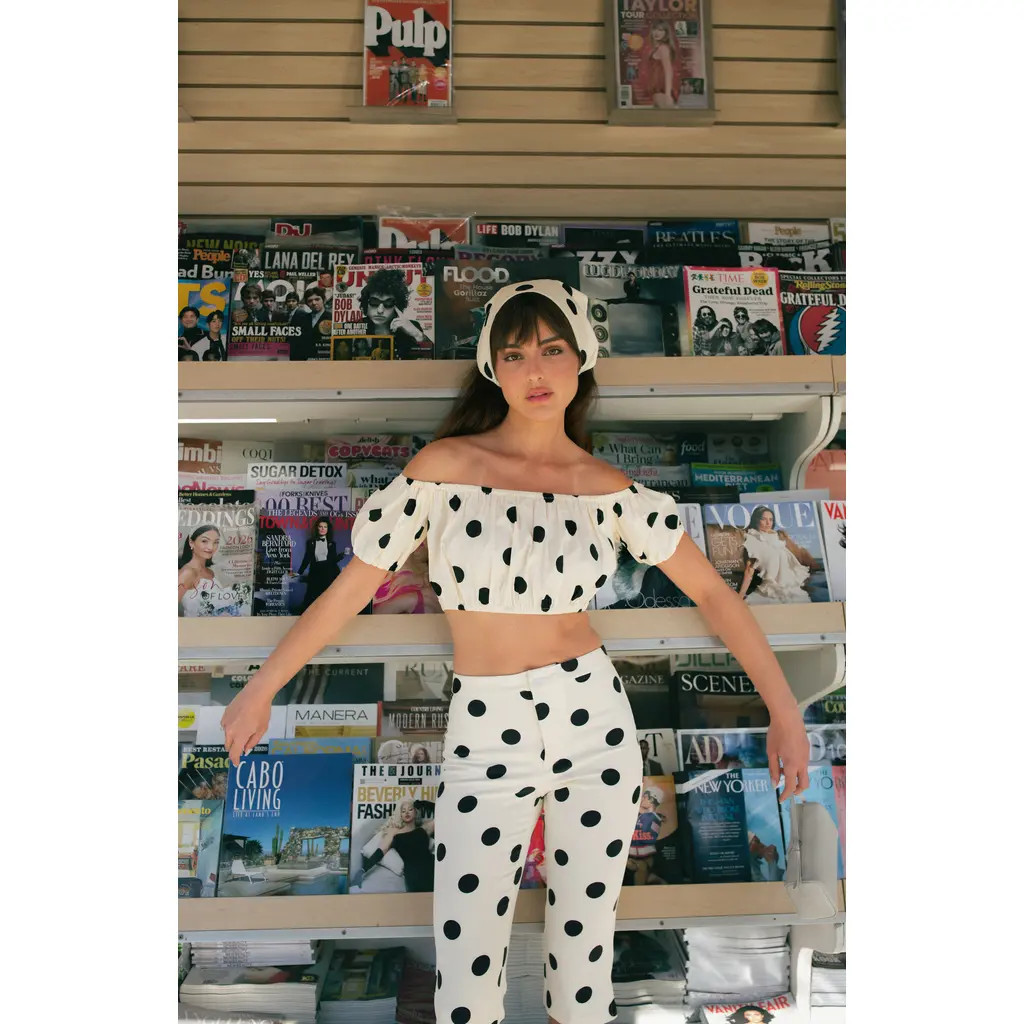 WAYF Annie Polka Dot Crop Stretch Cotton Top in Ant Ivory Polka Dot at Nordstrom, Size X-Small | Nordstrom