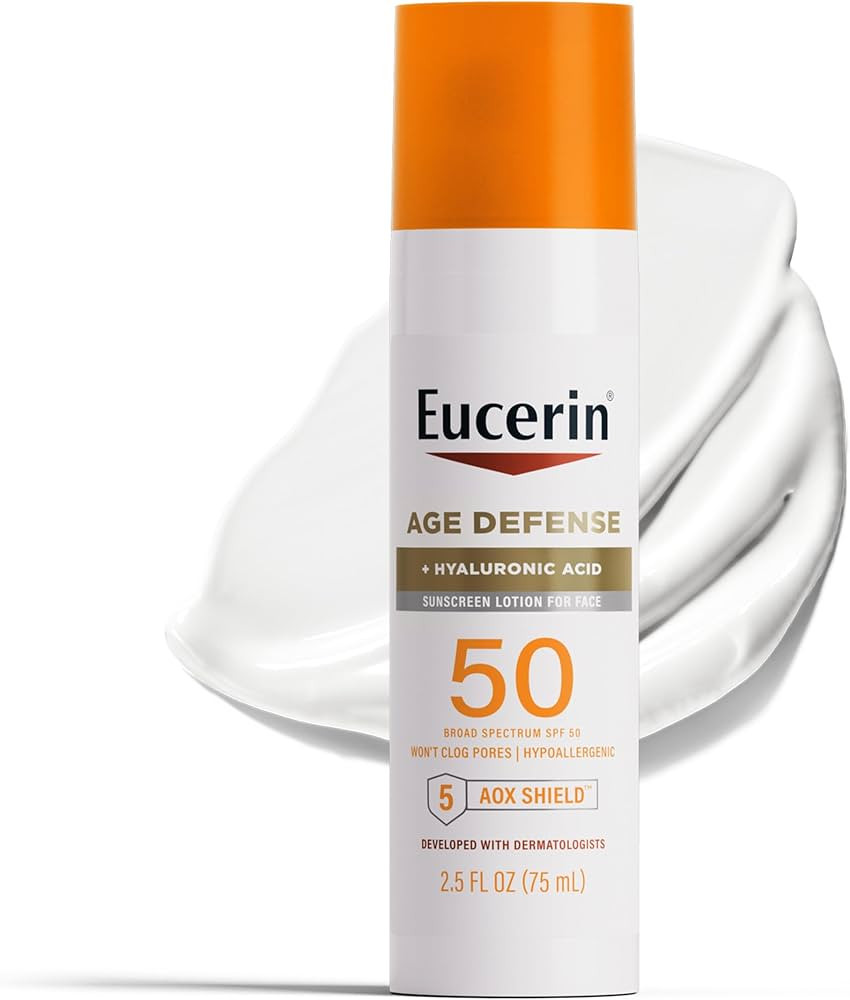 Eucerin Sun Age Defense SPF 50 Face Sunscreen Lotion with Hyaluronic Acid, Hypoallergenic, Non-Co... | Amazon (US)