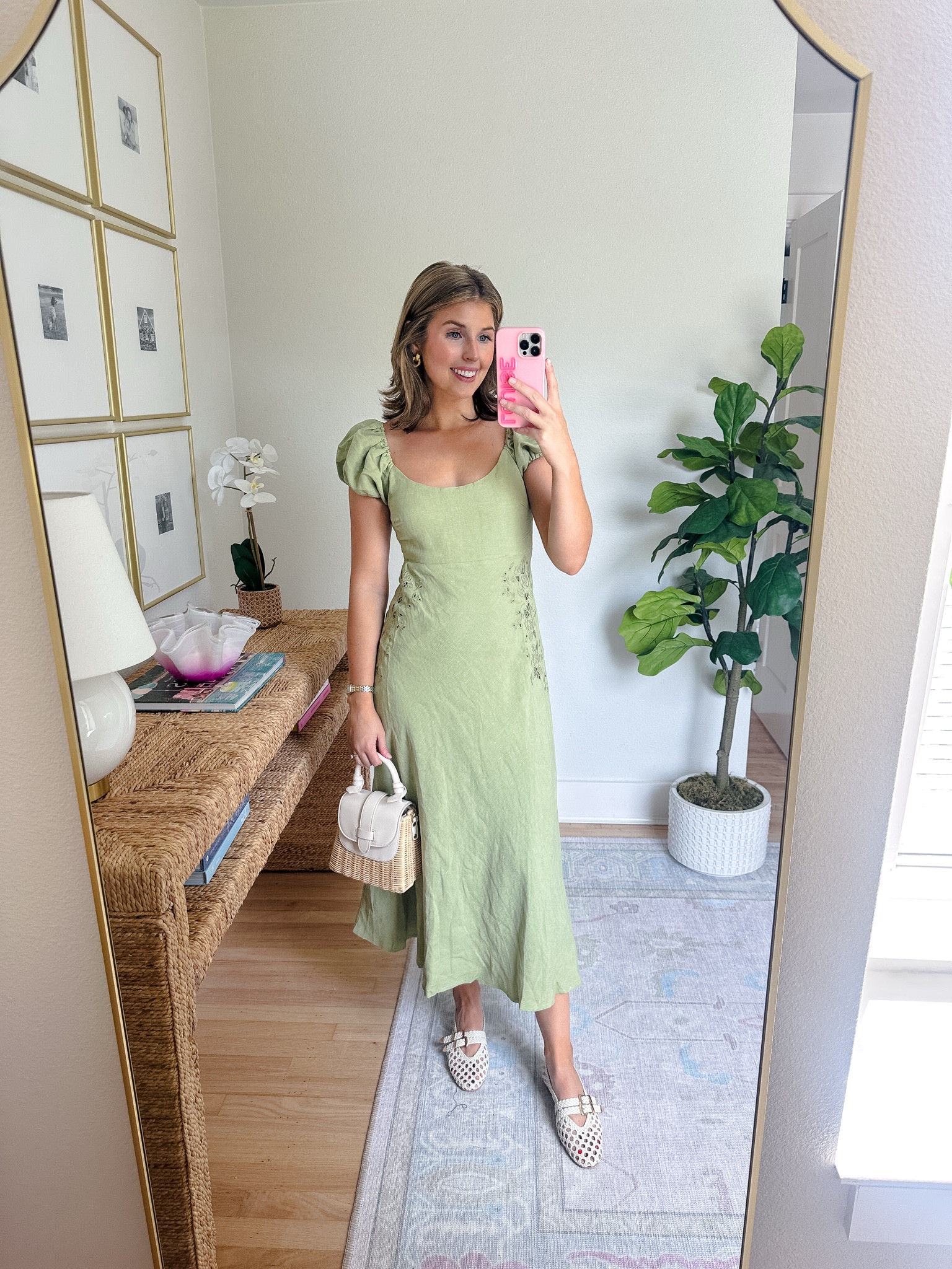 Cute linen midi for end of summer! Wearing an XS - code LOUISE15
