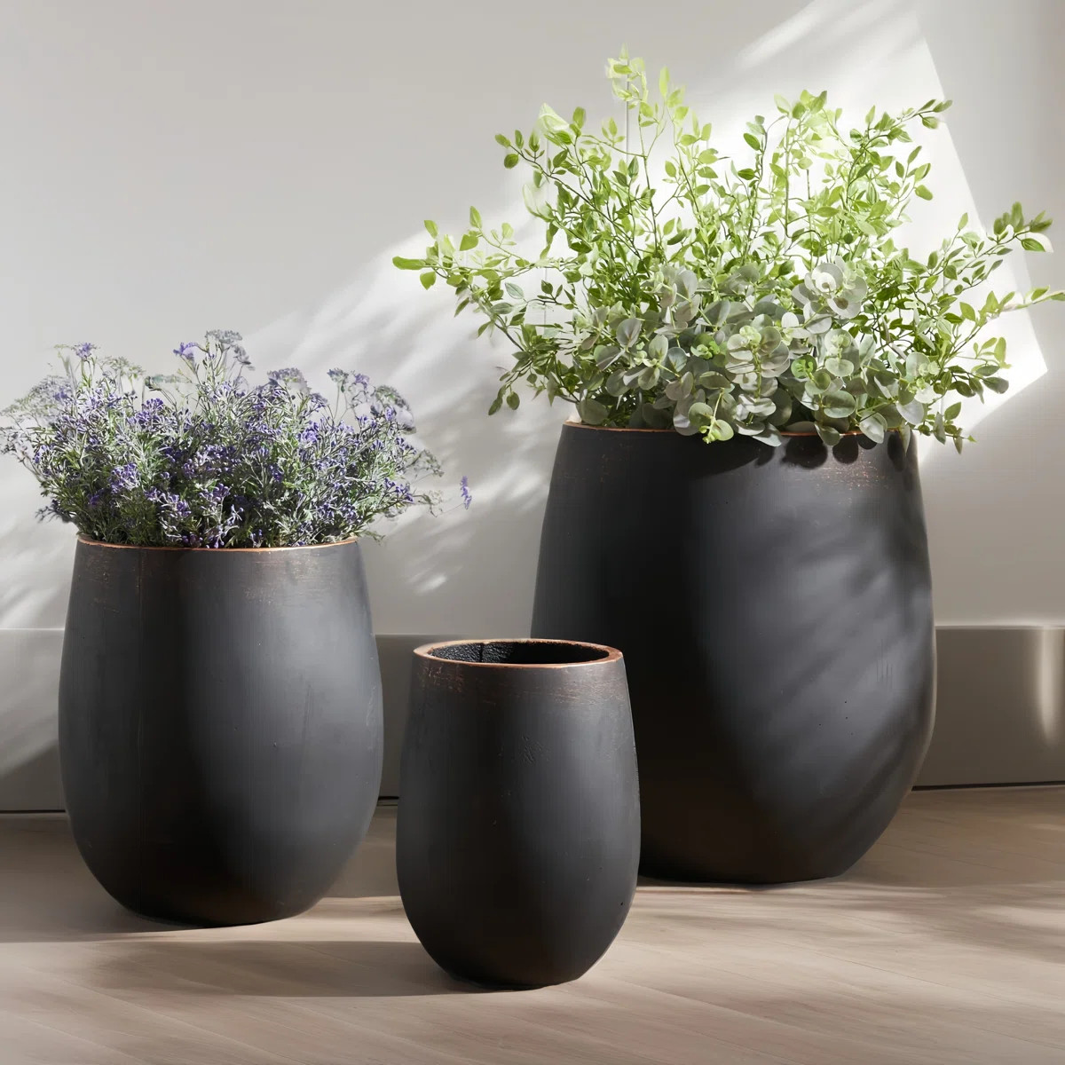 3-Piece Concrete Planter Set with Copper Rust Finish, Handmade Outdoor & Indoor Pots with Drainag... | Wayfair North America