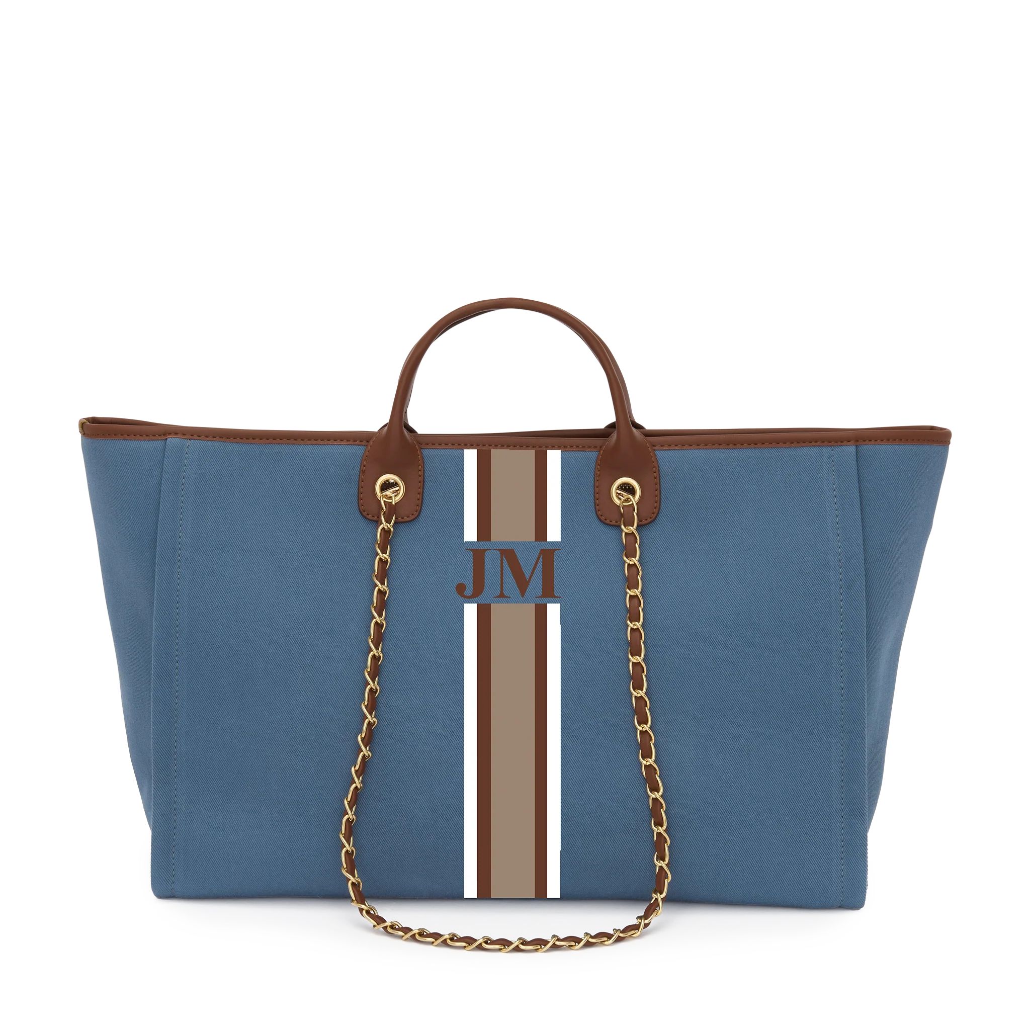 The Lily Canvas Weekend Jumbo Bag Dark Denim Blue with Dark Tan Handle | Lily and Bean