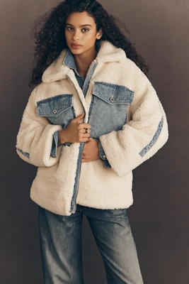 Pilcro Sherpa Denim Mixed Utility Jacket | Anthropologie (US)