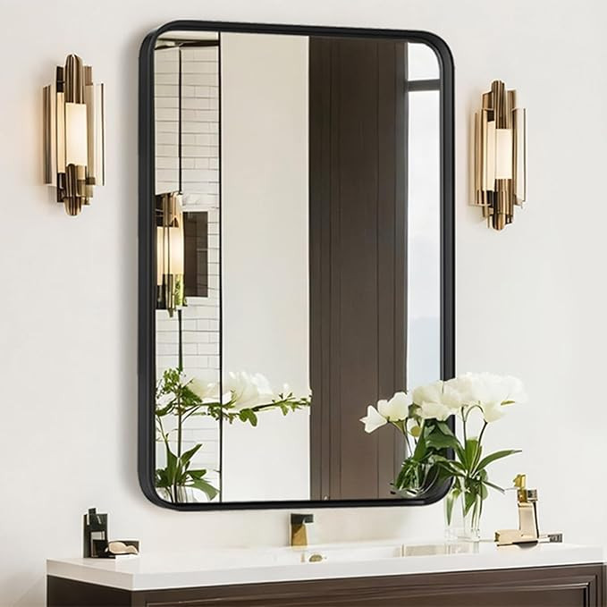 Bathroom Mirror for Wall, 30x22 Inch Rectangle Mirror, Matte Black Metal Framed Bathroom Vanity M... | Amazon (US)
