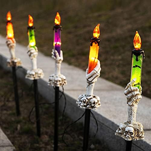 WATERGLIDE Halloween Candle Light Stakes, 5 Pack Skeleton Hands Hold Lighted Candle Pathway Maker... | Amazon (US)