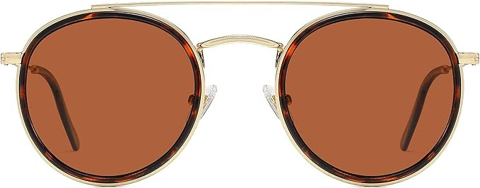 SOJOS Retro Round Double Bridge Polarized Sunglasses for Women Men Twin Beams Circular UV400 Sunn... | Amazon (US)
