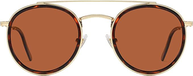 SOJOS Retro Round Polarized Sunglasses UV400 Double Bridge Sun Glasses SUNSET SJ1104 | Amazon (US)