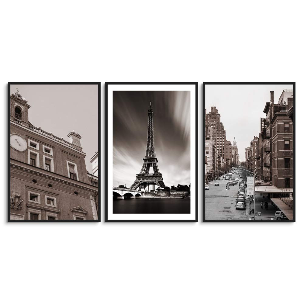SIGNWIN 3 Piece Framed Canvas Wall Art Black and White Paris Eiffel Tower Canvas Prints Home Artw... | Amazon (US)