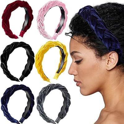 Amazon.com : 6 Pieces Velvet Braided Headband Flock Padded Wide Velvet Braided Hair Hoop for Wome... | Amazon (US)
