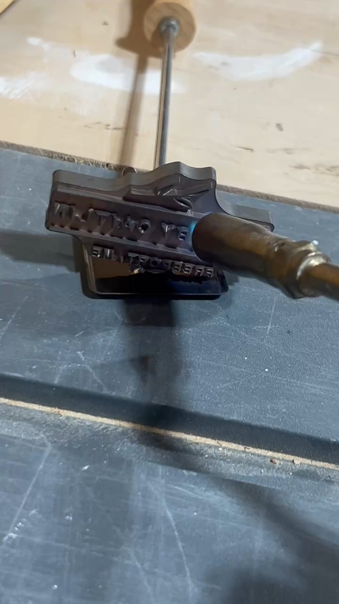 Finishing touches with my branding iron ✨ I had this one made on Etsy, comment IRON and I’ll send you the link! #brandingiron #woodworking #custom 

#LTKMens #LTKHome #LTKFamily