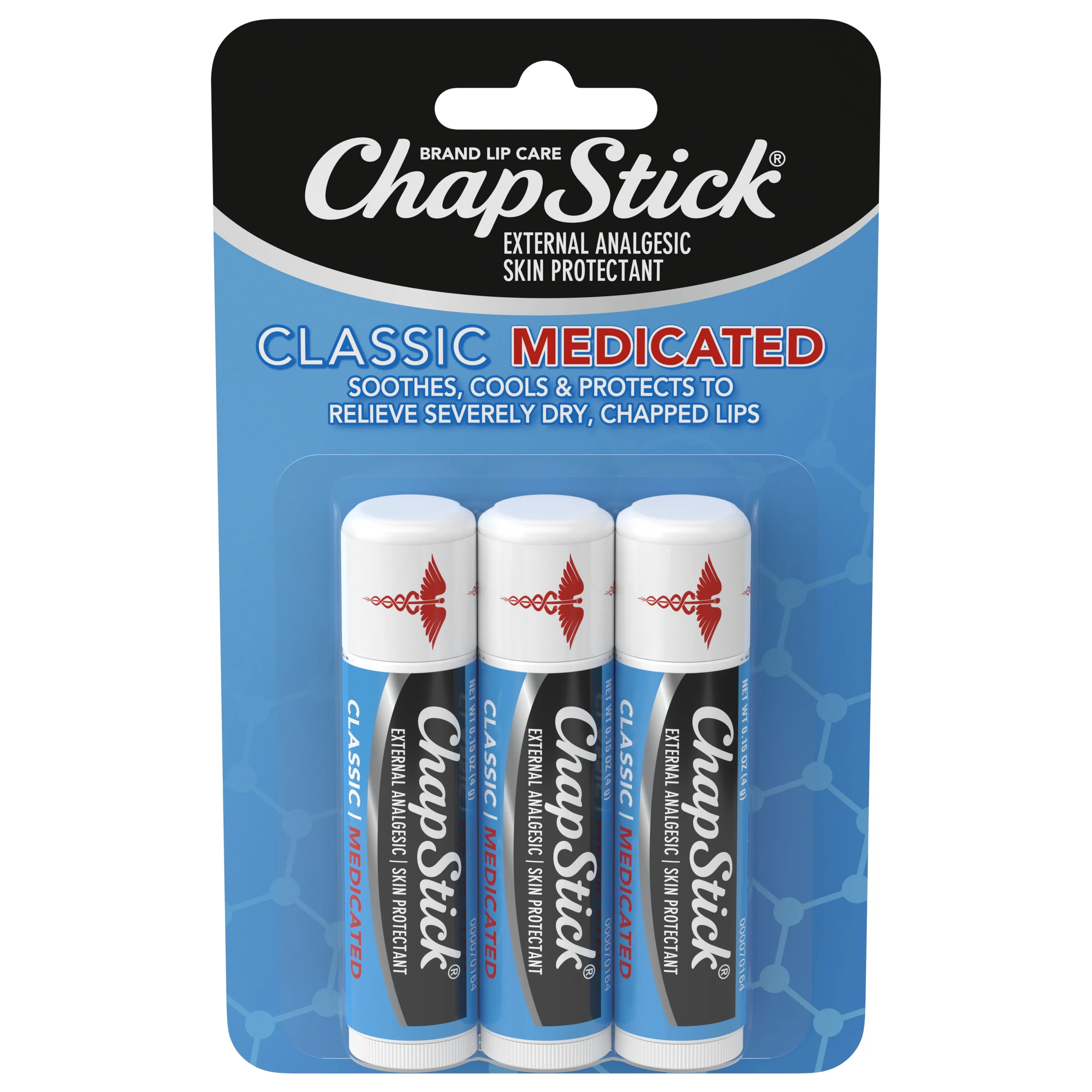 ChapStick Classic Medicated Lip Balm Tube, Soothing & Hydrating, 0.15 oz, 3 Pack | Walmart (US)