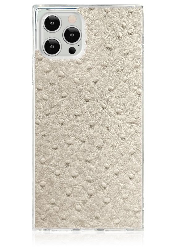 Ivory Ostrich Faux Leather SQUARE iPhone Case | FLAUNT