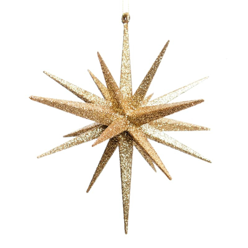 Providence Golden Glitter Starburst Ornament, 6" | At Home