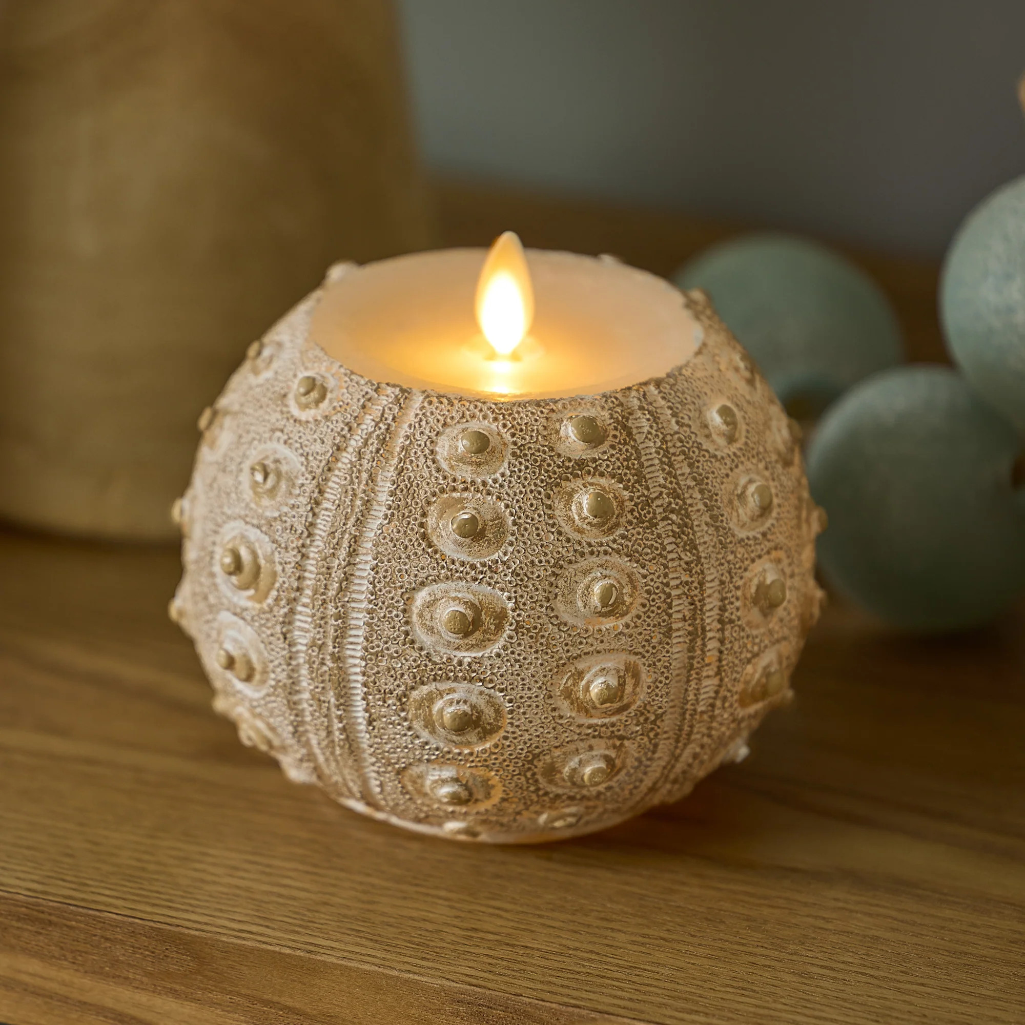 White Sea Urchin Shell Flameless Candle | Luminara
