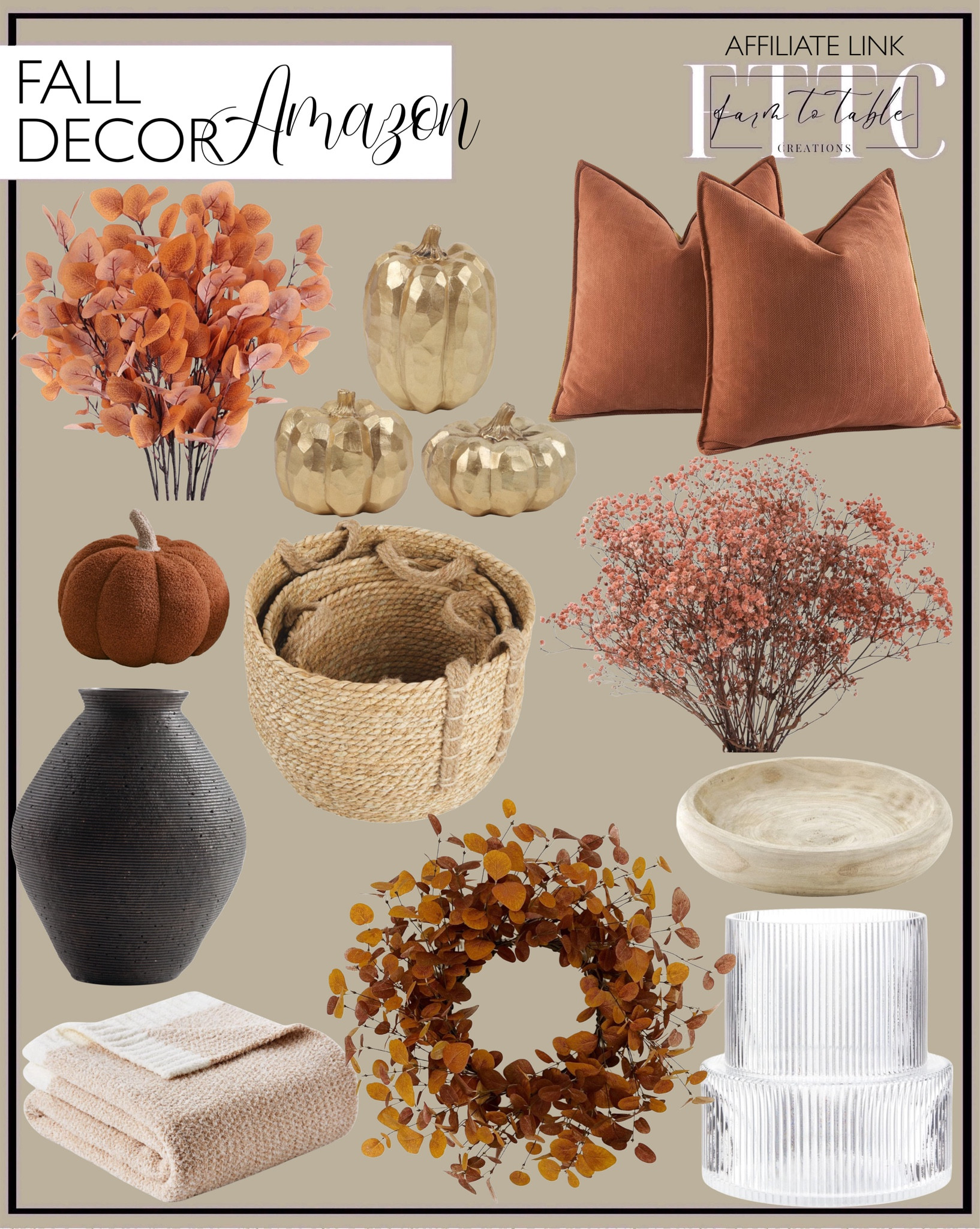 Amazon Fall Decor. Follow @farmtotablecreations on Instagram for more inspiration.

Pack of 2 Fall Burnt Orange Decorative Pillow Covers. Fall Eucalyptus Stems. Baby’s Breath. Gold Pumpkins. Fall Wreath. Ribbed Glass Vase. Modern Vase. Snuggle Sac Throw Blanket. Seagrass storage baskets. Pumpkin Pillow. Hand carved bowl. 

Amazon Fall Decor. Fall Home Finds. Amazon Home. Fall Decor. 


#LTKFindsUnder50 #LTKHome #LTKSaleAlert