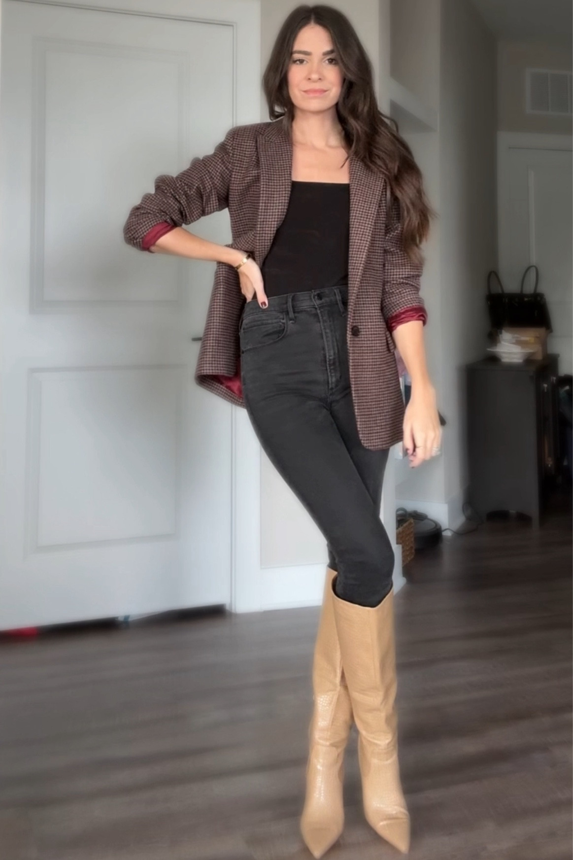 Daily outfit, briefly styled, houndstooth blazer, knee high boots, black denim, fall outfit, fall style, oversized blazer, fall outfits, thanksgiving outfit 

#LTKworkwear #LTKshoecrush #LTKstyletip