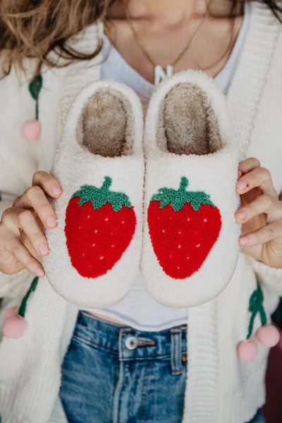 Large Strawberry Fuzzy Slippers for Women | Katydid.com