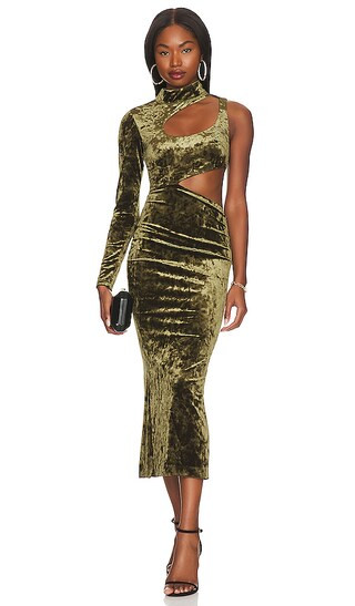 Arabella Midi Dress in Olive Green | Revolve Clothing (Global)
