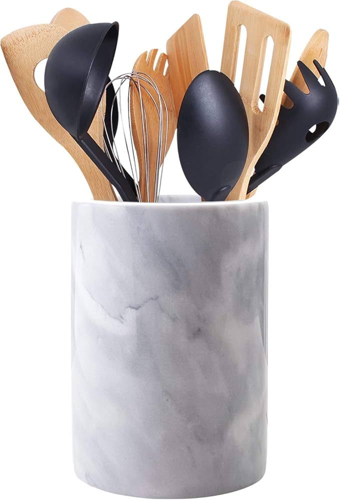 Marble Utensil Holder for Kitchen Counter Decor, Flatware & Utensil Storage Organizer - Kitchen U... | Amazon (US)