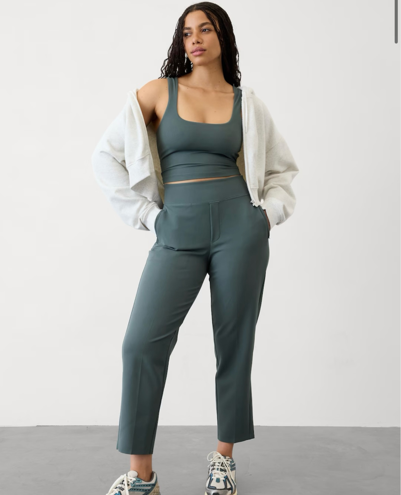 Eden color from Athleta is a smoky soft neural for Hoc summers! These pants could work for business casual too!