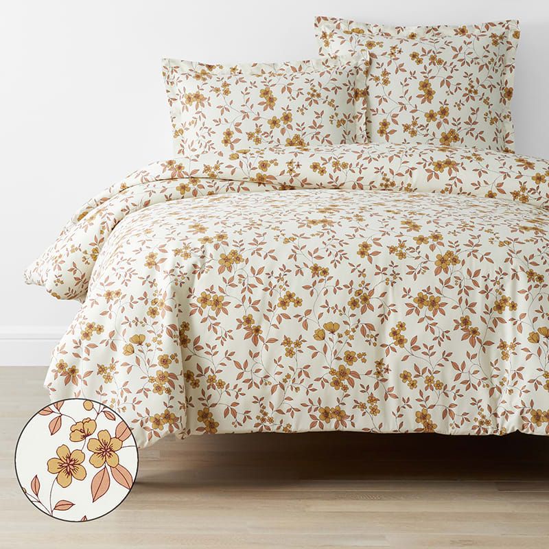 Remi Ditsy Floral Classic Crisp Cotton Percale Duvet Cover - Rust, Full | The Company Store