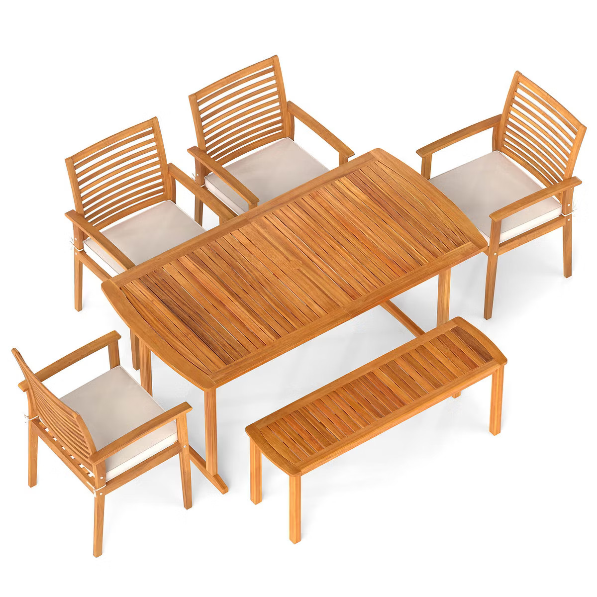 Costway 6PCS Outdoor Acacia Wood Dining Set Rectangle Dining Table with 4 Chairs & Bench | Target