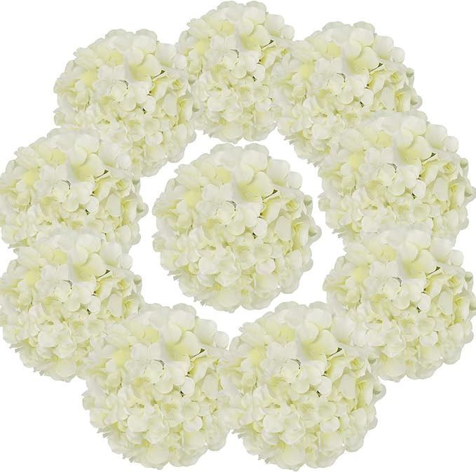 Flojery Silk Hydrangea Heads Artificial Flowers Heads with Stems for Home Wedding Decor,Pack of 1... | Amazon (US)