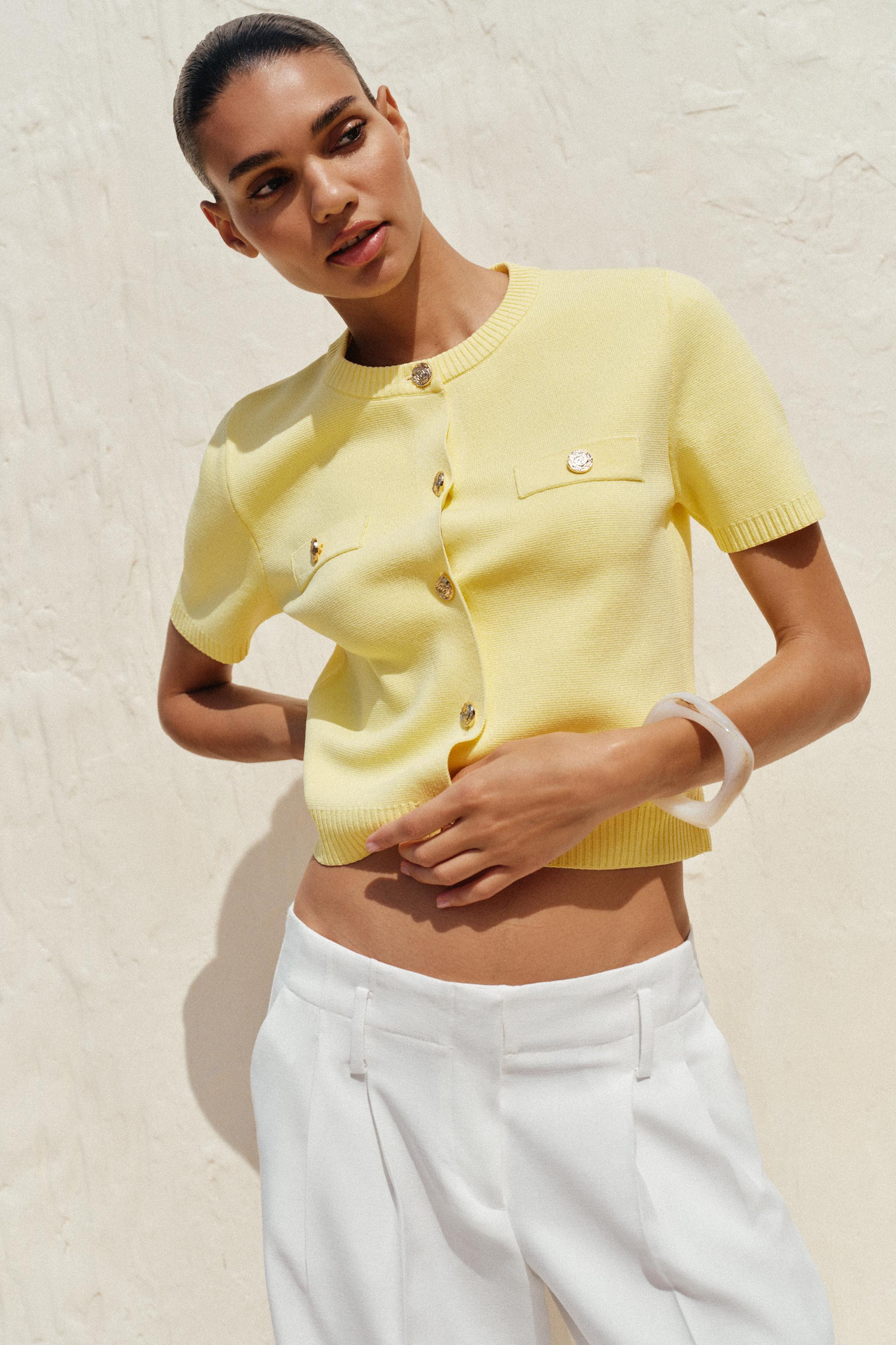 SHORT SLEEVE KNIT CARDIGAN | Zara US