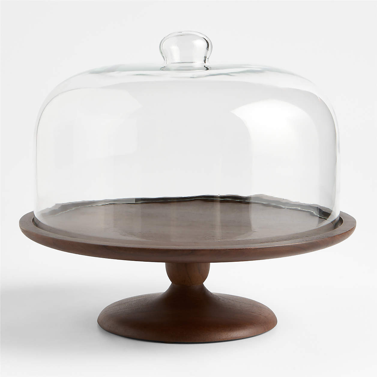 Madeira Walnut-Finished Acacia Wood Cake Stand with Glass Lid + Reviews | Crate & Barrel | Crate & Barrel