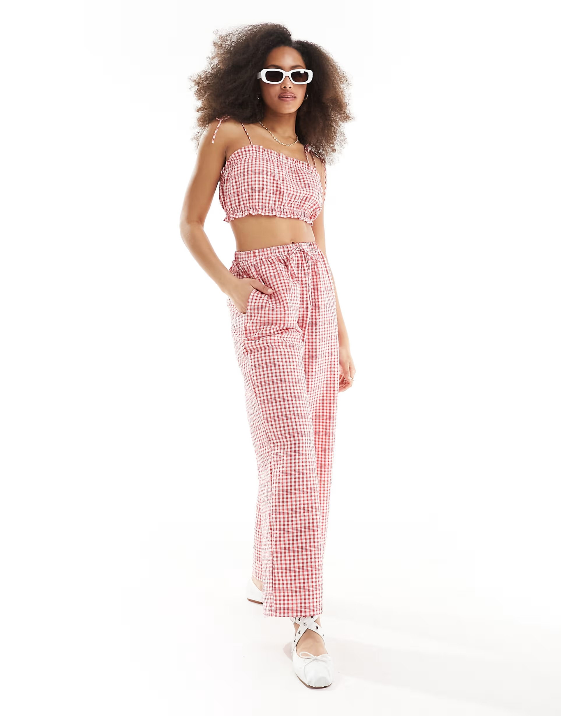 ASOS DESIGN gingham pull on trouser in red | ASOS (Global)