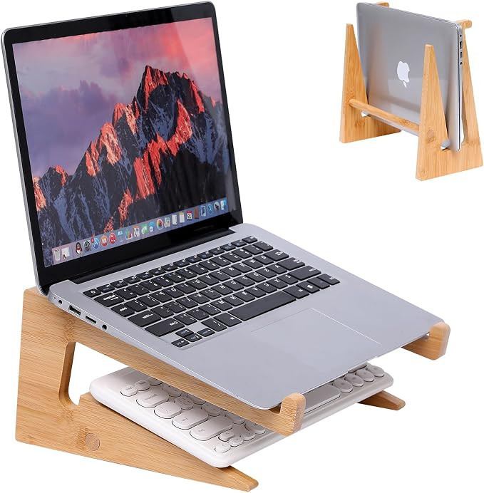 Wooden Laptop Stand Vertical Laptop for 13-18.6in Bamboo Stand for Desk,Laptop Stand Compatible w... | Amazon (US)