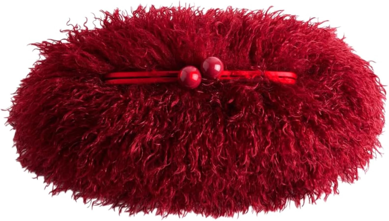 Women Faux Fur Kisslock frame pouch bag winter warm red bag clasp clutch bag with chain crossbody | Amazon (US)