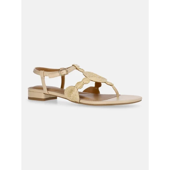 Time and Tru Women's Raffia Circle Thong Sandals - Walmart.com | Walmart (US)
