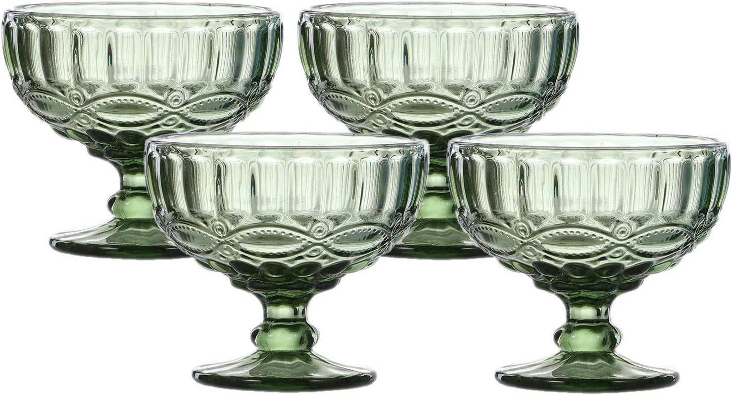 VanEnjoy Green Vintage Pressed Pattern Glass Ice Cream Cups/Dessert Bowls - Set of 4,12 Oz | Amazon (US)