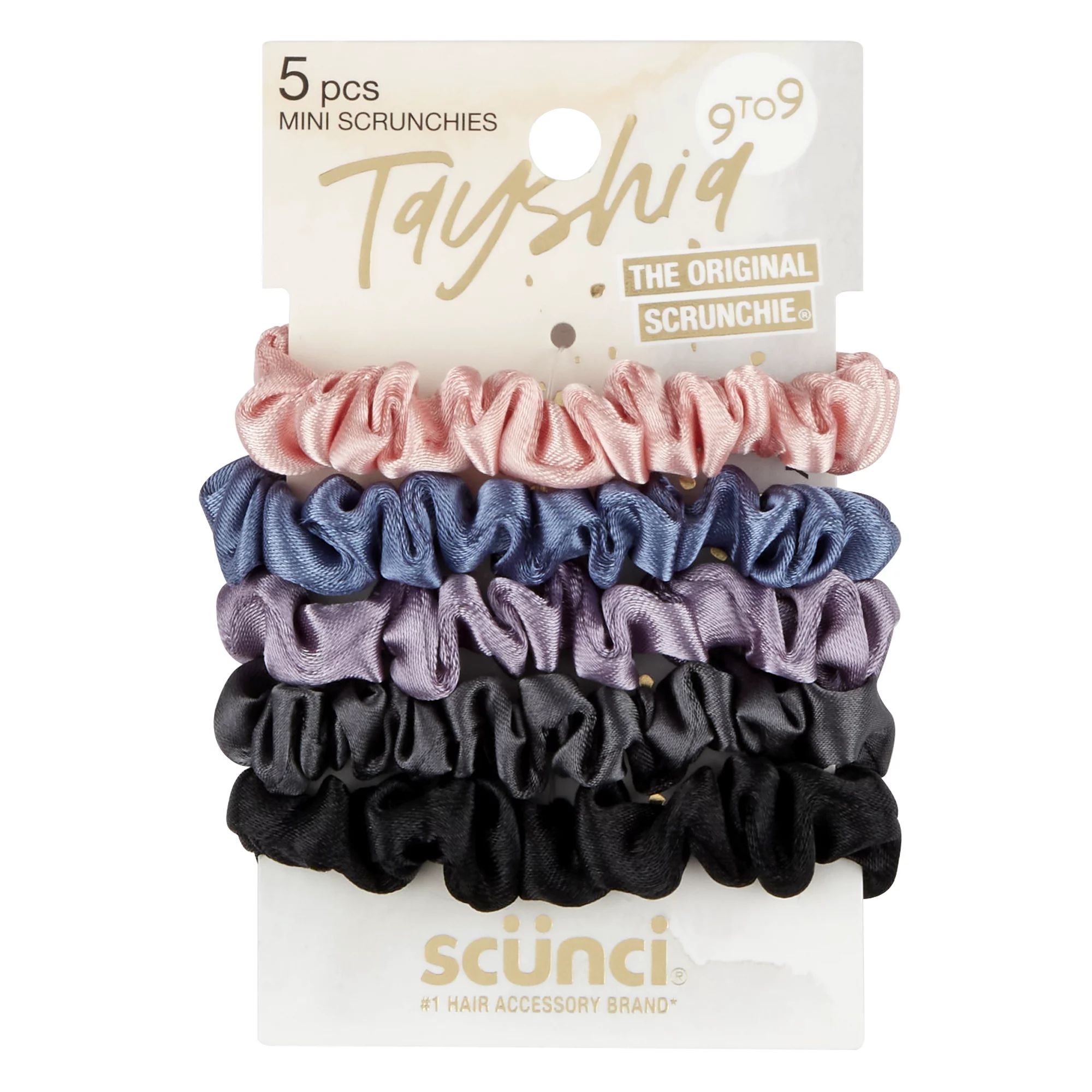 Tayshia by Scunci No Damage Satin Mini Scrunchie Hair Ties, Assorted Colors, 5 Ct | Walmart (US)